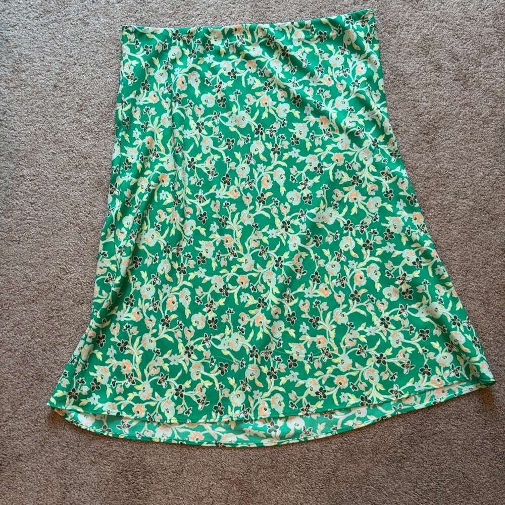 LOFT Outlet Green Floral Below Knee Skirt XL - Picture 2 of 5